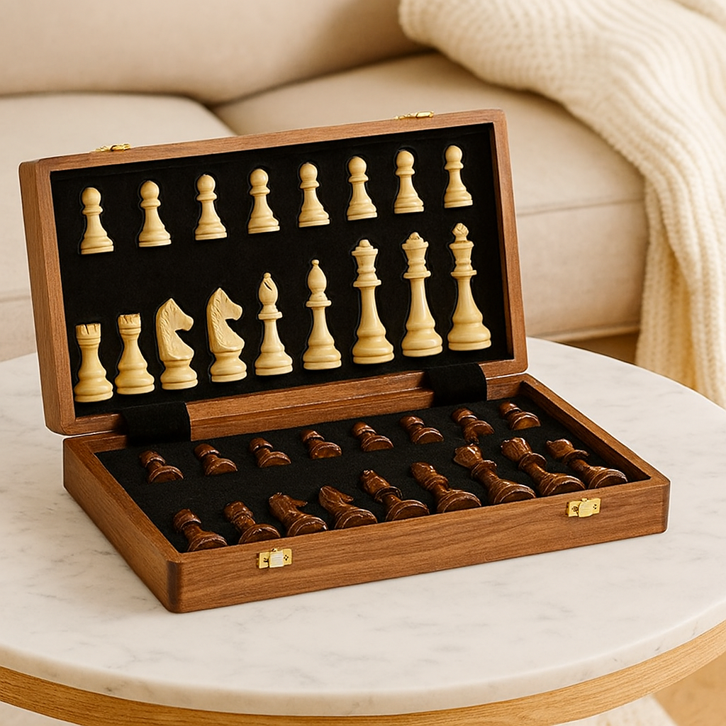 Majestix | Luxe houten schaakspel – Elegant strategiespel voor thuis en op kantoor
