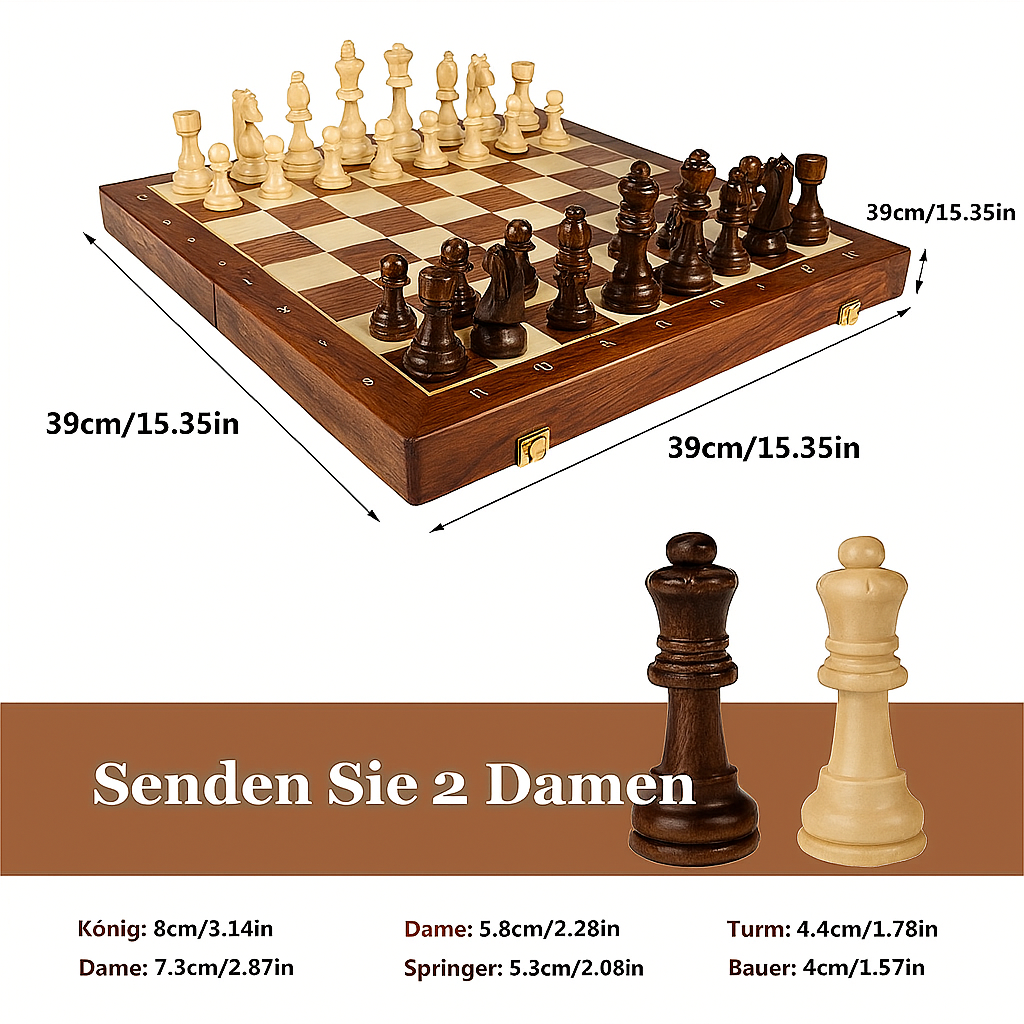 Majestix | Luxe houten schaakspel – Elegant strategiespel voor thuis en op kantoor