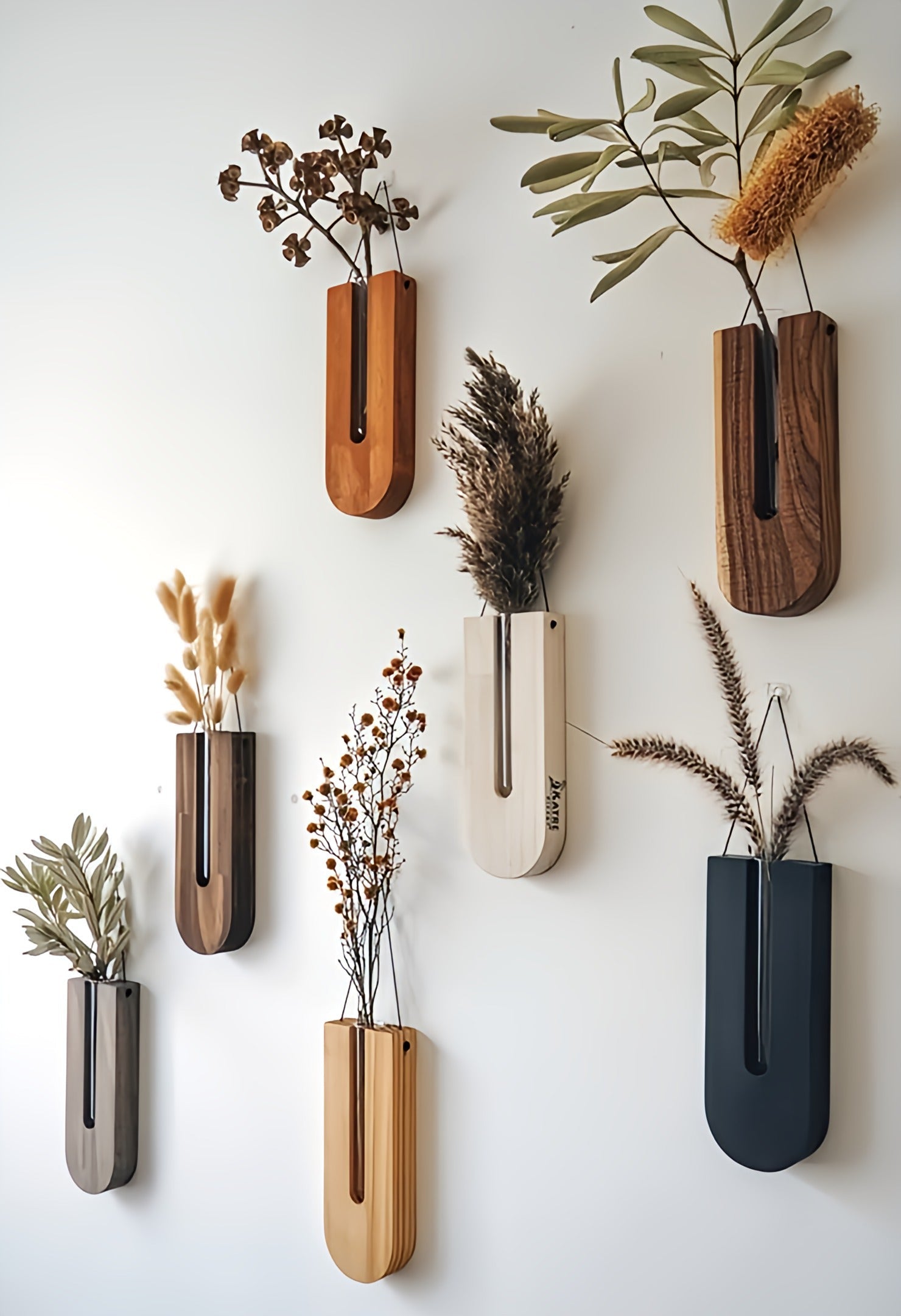 WoodFlora | Set Rustieke Creatieve Houten Muurbloemenhouders - voor Kamerplanten