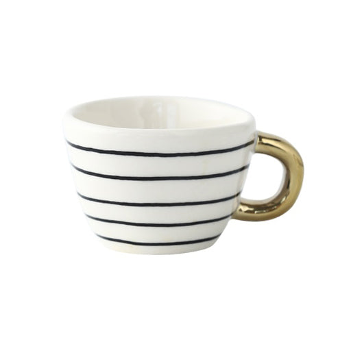 LuxeMug | Geometrisch Patroon Kopje met Gouden Handvat, Elegante Keramische Koffiemok, Luxe Theekopje