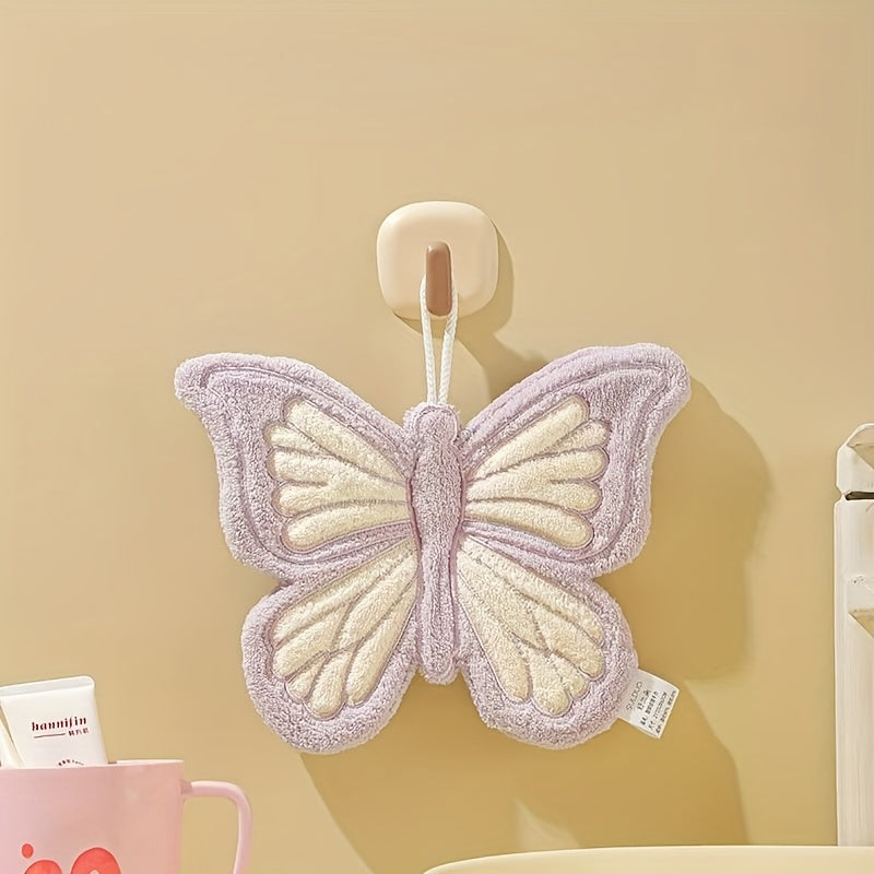 CozeFly | Butterfly-handdoek van coral fleece om op te hangen, dik, zacht, sneldrogend