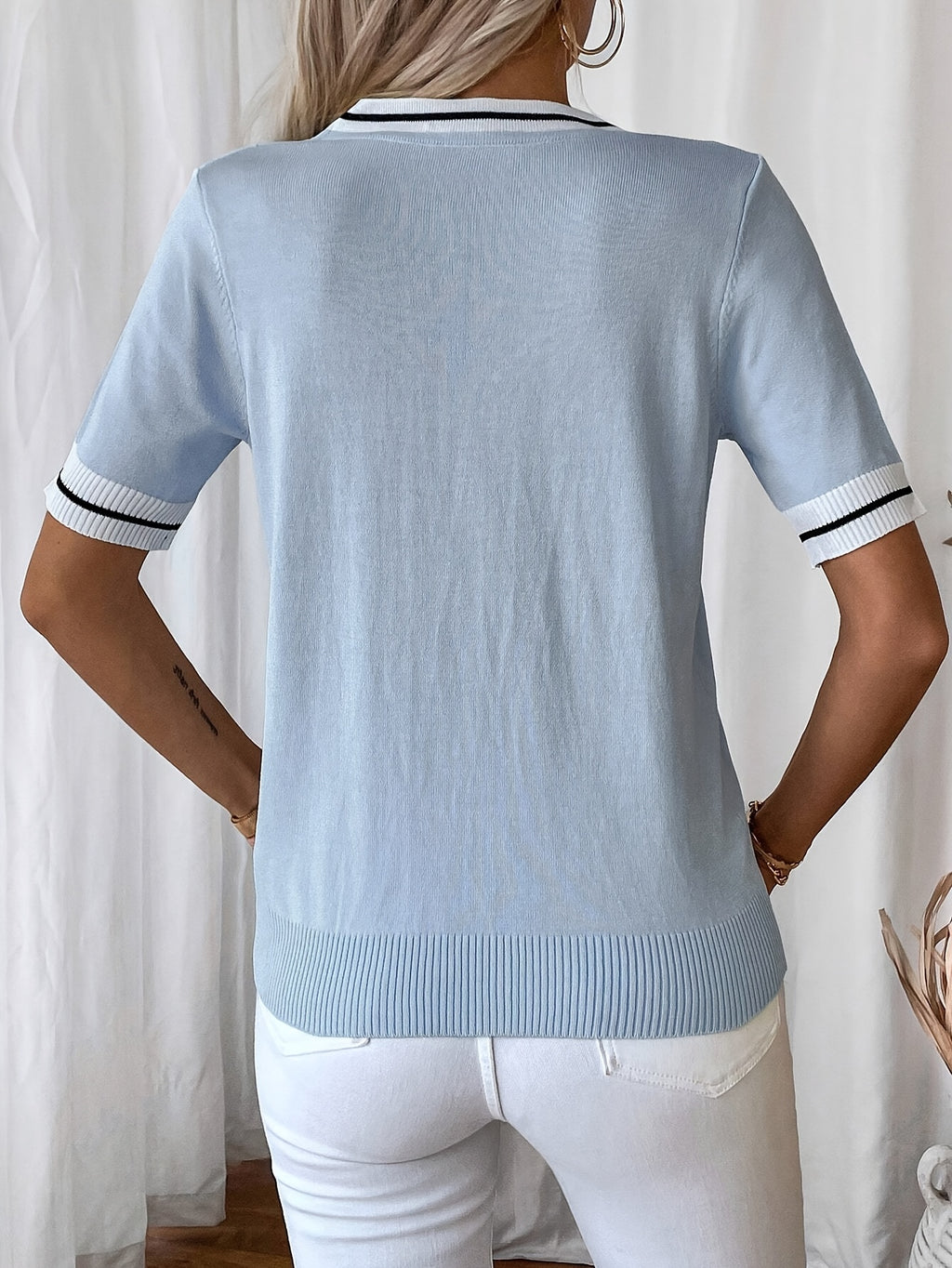 Analya | Dames Zomer T-shirt met V-hals en Strik – Casual Gebreid, Lichtgewicht, Ademend