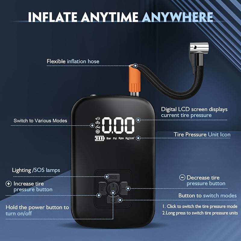 ZapAir | Luchtcompressor voor Onderweg – Digitale Pomp met Oplaadbare LED-lamp