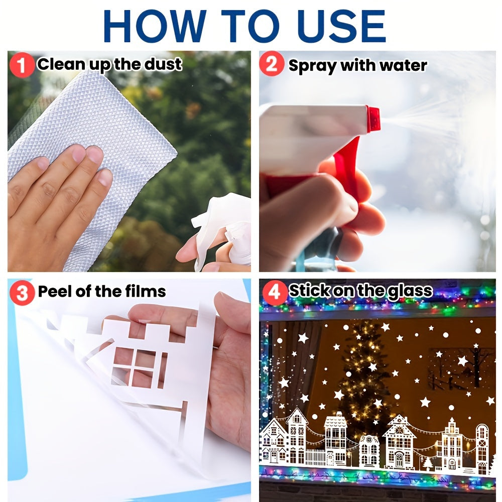 CastleGlow | 9-delige kerststickers voor ramen – Sneeuwkasteel PVC, geen batterijen nodig