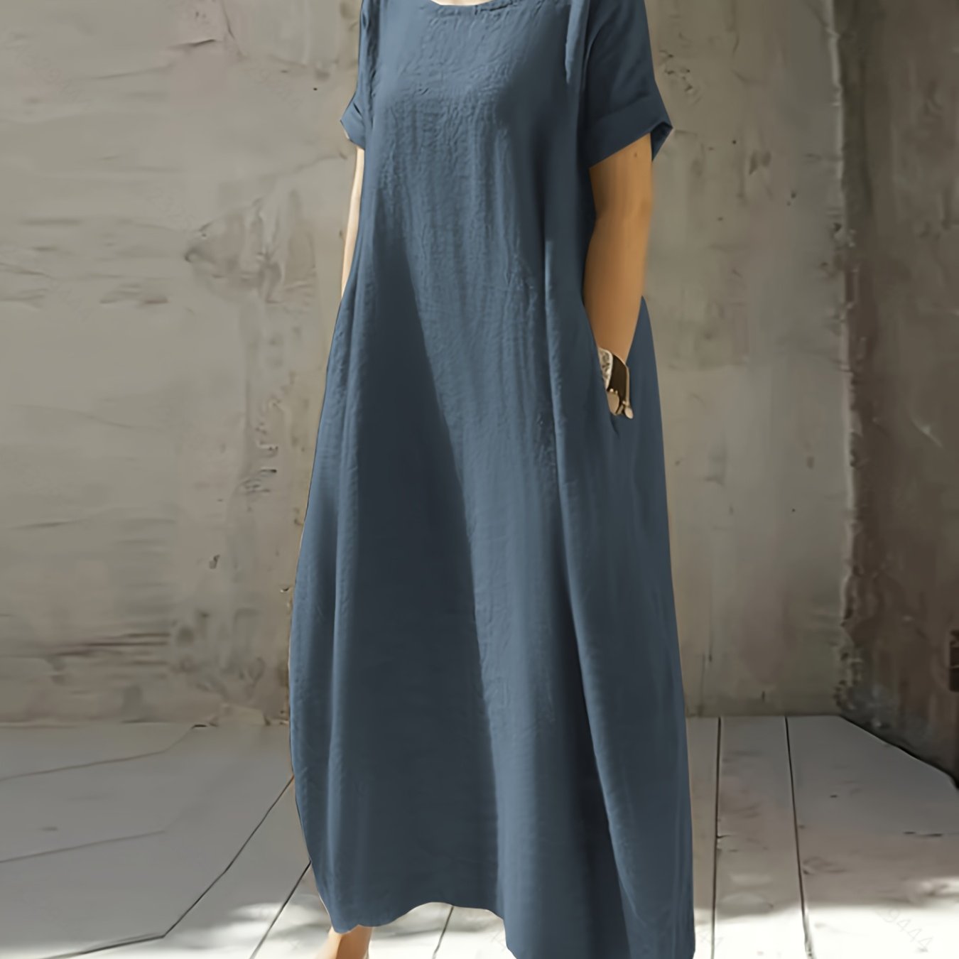Elvarra | Losse Maxi Jurk met Zakjes – Korte Mouwen, Ademend, Casual Zomerjurk
