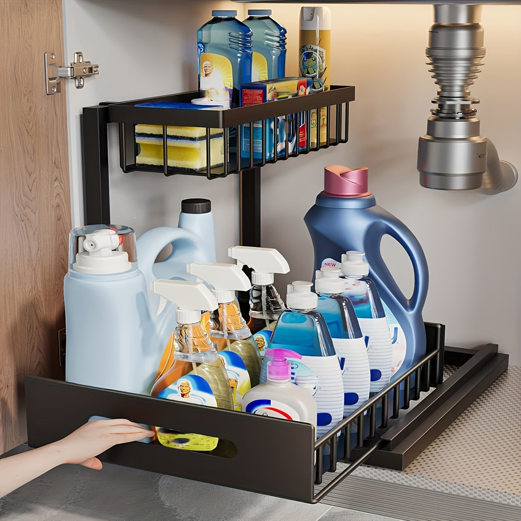 GlideShelf | Uittrekbare Organizer Onder de Spoelbak – Metalen Schuifplanken