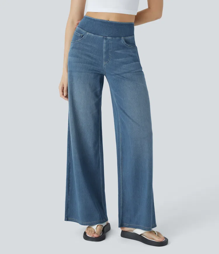 Rexina | Dames high-waisted wijde jeans – Comfortabele stretchdenim, trendy losvallende casual broek