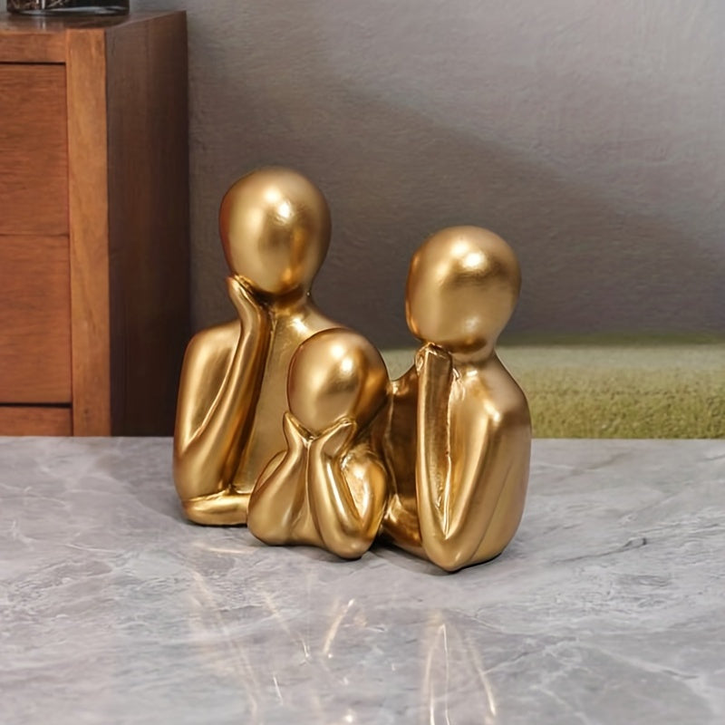 EternalFam | Gouden Abstract Familiebeeld – Modern Hars Woondecoratie
