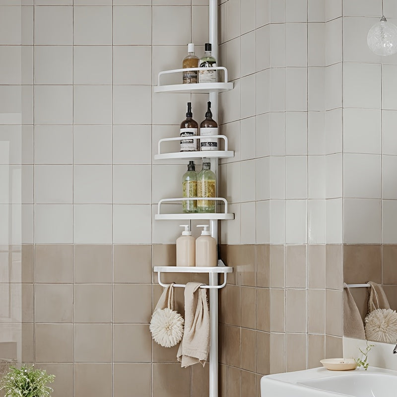 CornerTier | 4-laagse Verstelbare Douchehoekplank 85–305 cm – Badkamer Organizer Caddy