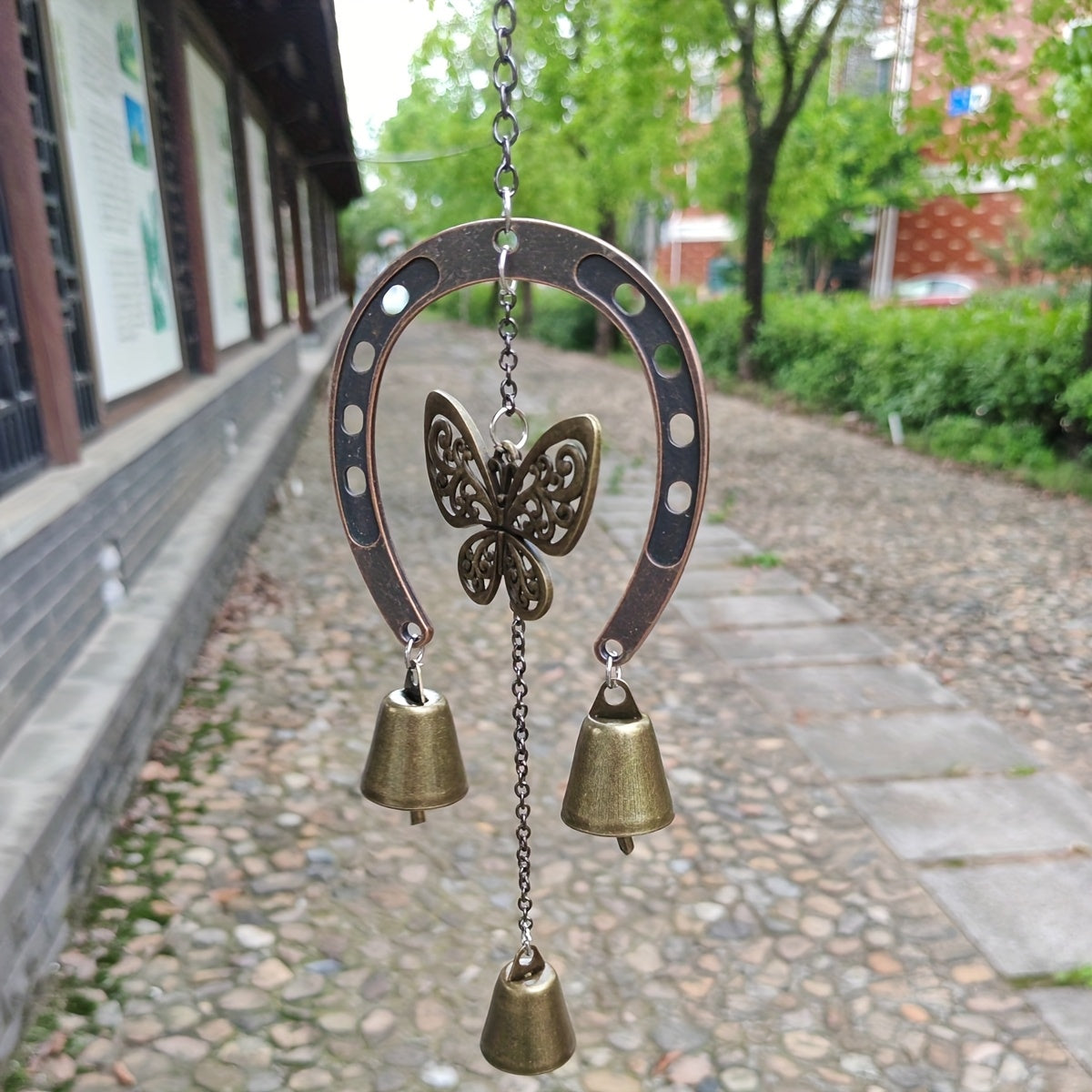 ChimeHoop | Grote Hoefijzer Windgong met Decoratieve Ketting – IJzeren Tuinornament