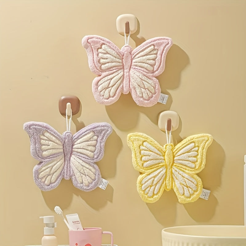 CozeFly | Butterfly-handdoek van coral fleece om op te hangen, dik, zacht, sneldrogend
