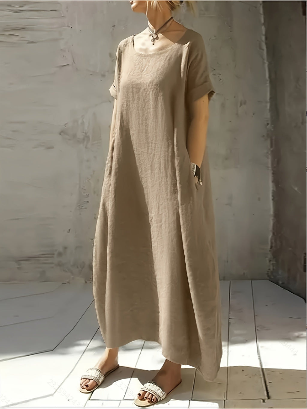 Elvarra | Losse Maxi Jurk met Zakjes – Korte Mouwen, Ademend, Casual Zomerjurk