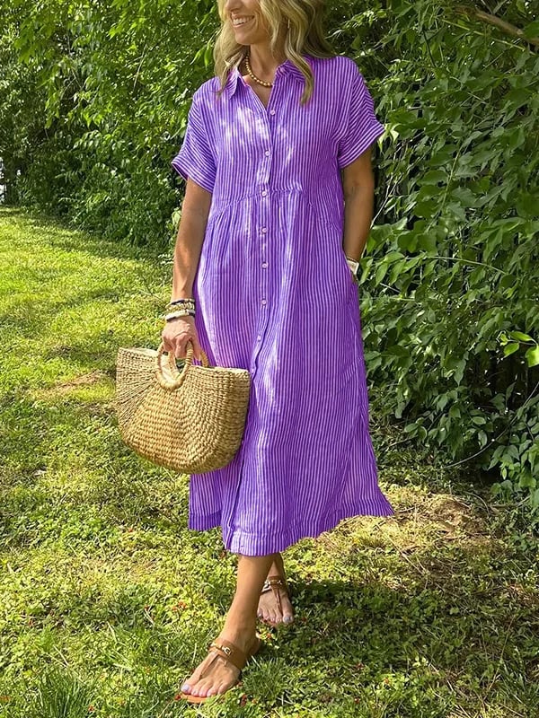 Zinae | Dames jurk met knoopsluiting en reverskraag – elegante casual overhemdjurk