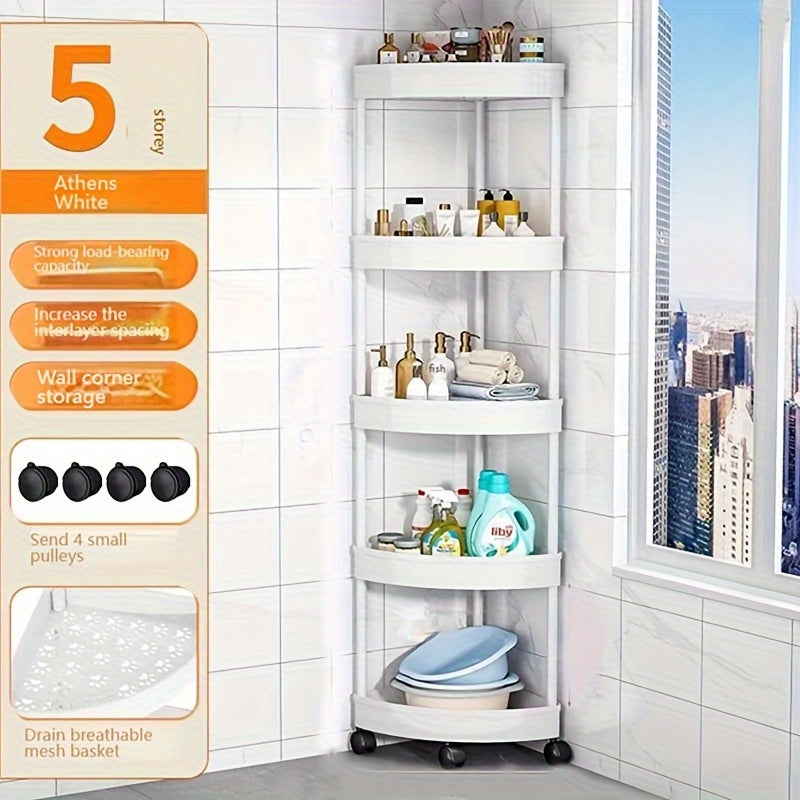 ShowerStack | 5-laags hoekdouche caddy, zwarte kunststof badkamer opbergrek, vrijstaande organizer