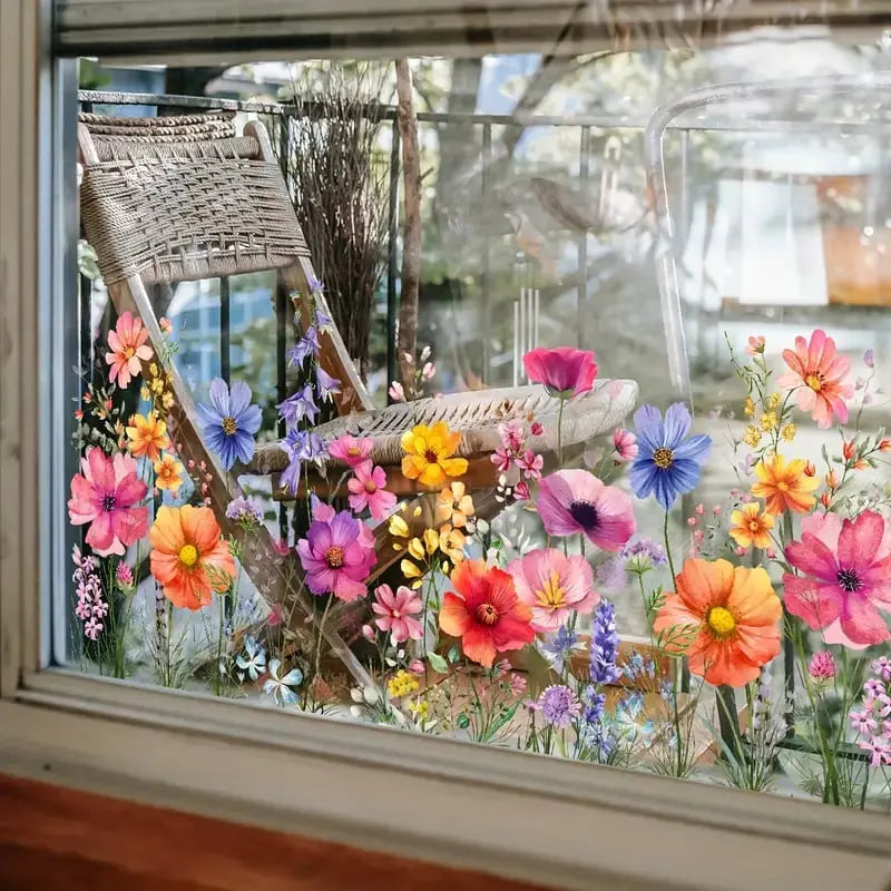 FloralHues | Bloemen raamstickers – herbruikbare dubbelzijdige bloemenstickers voor glas