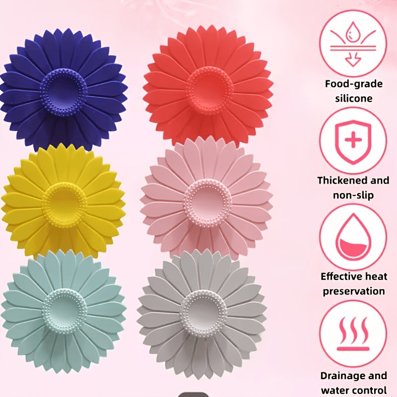 BloomSeal | Herbruikbare zonnebloem siliconen bekerdeksels 4 stuks – stofdichte, isolerende mokdeksels