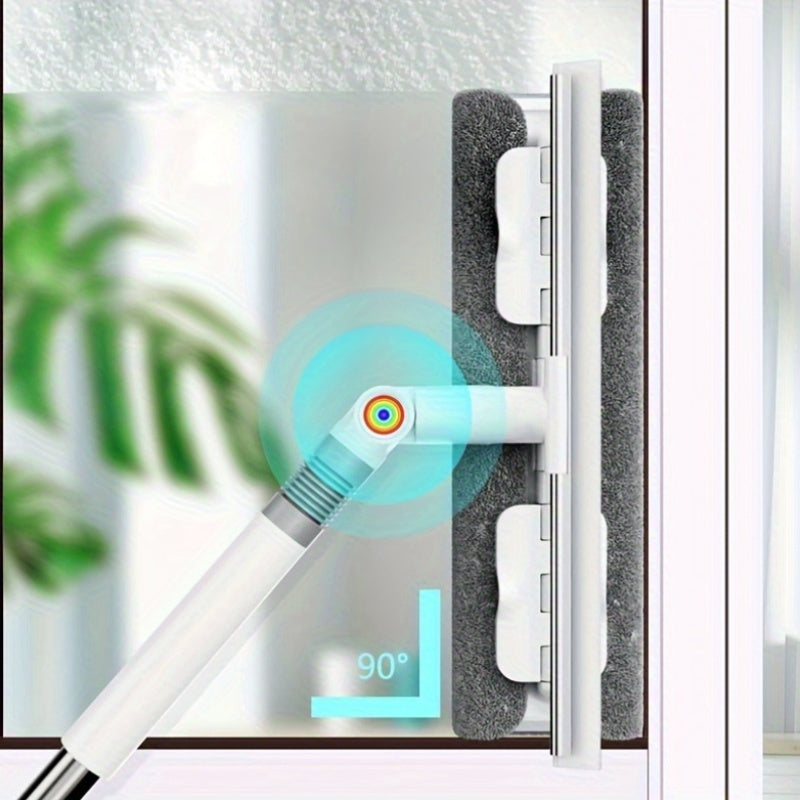 WipeXpert | 2-in-1 Raam- & Glasreiniger - Roterende zuigmond met schuurspons & uitschuifbare steel