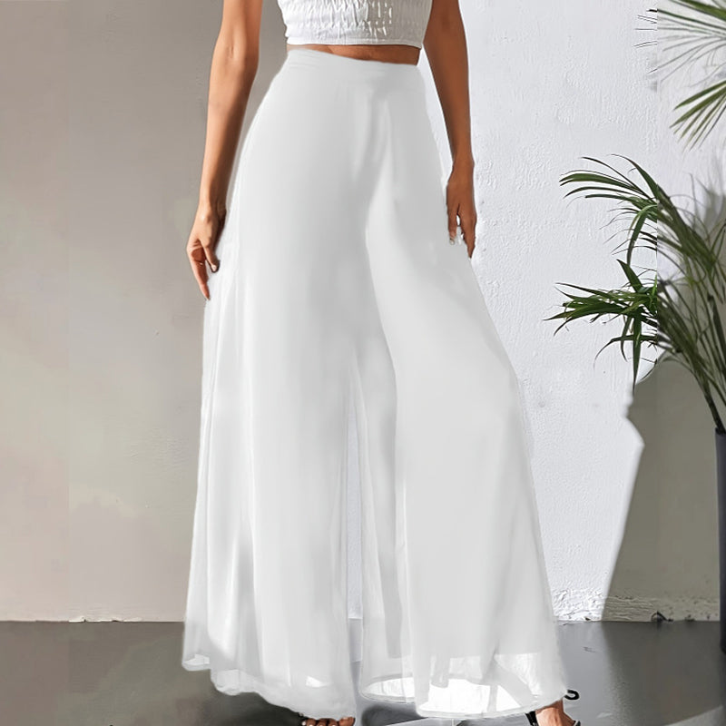 Roselia | Lichte zomerbroek voor dames – Soepelvallende palazzo met wijde pijpen van chiffon