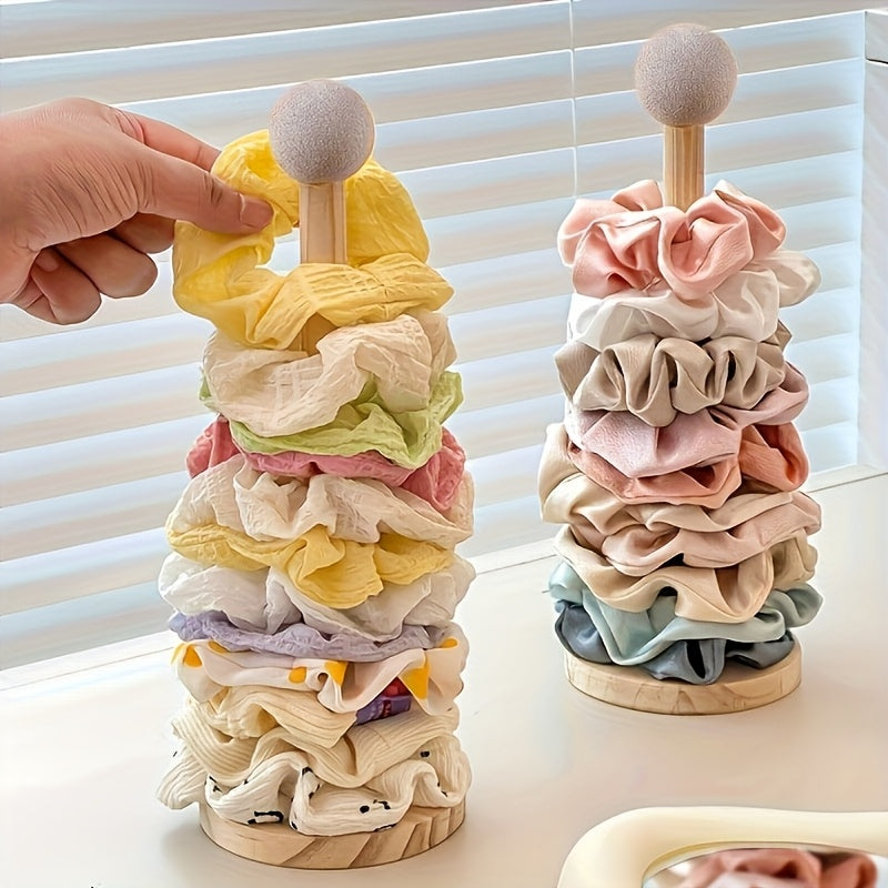 GlossyWood | Meerlaagse massief houten organizer voor haaraccessoires, scrunchies, clips en sieraden – Duurzame opbergtoren voor op het bureau