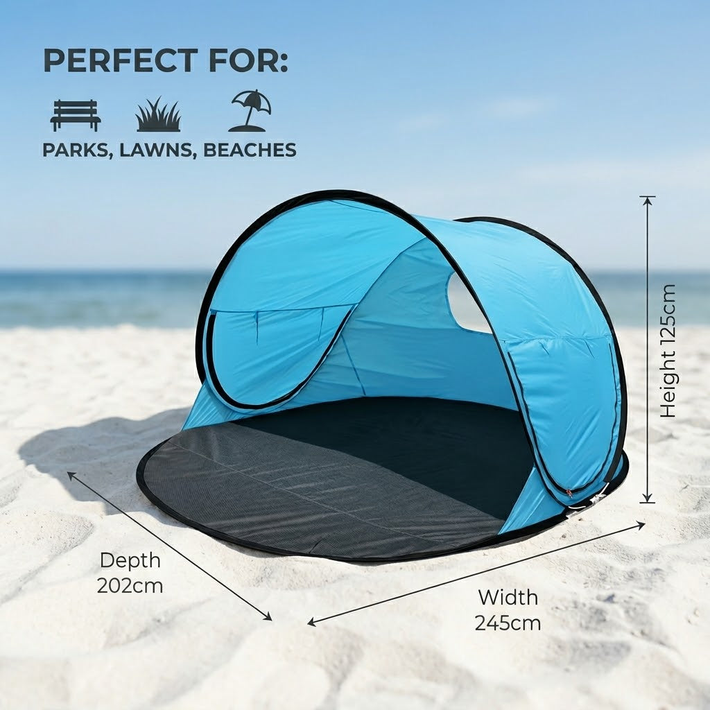 PopShelter | Opvouwbare strandtent – direct zonnescherm, UV-bescherming, inklapbare en draagbare strandluifel