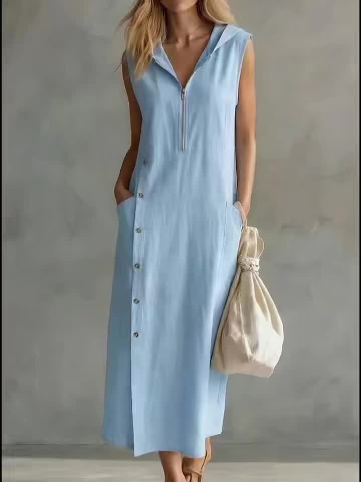 Calyren | Dames Zomerjurk met Capuchon – Casual Losvallende Lichtgewicht Zwierige Jurk
