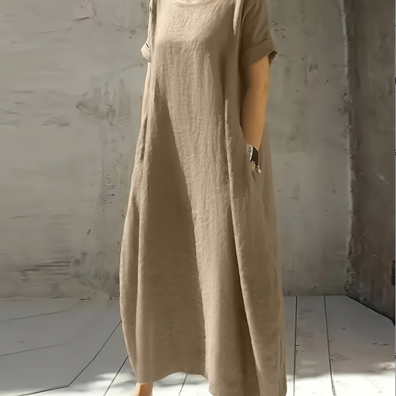 Elvarra | Losse Maxi Jurk met Zakjes – Korte Mouwen, Ademend, Casual Zomerjurk