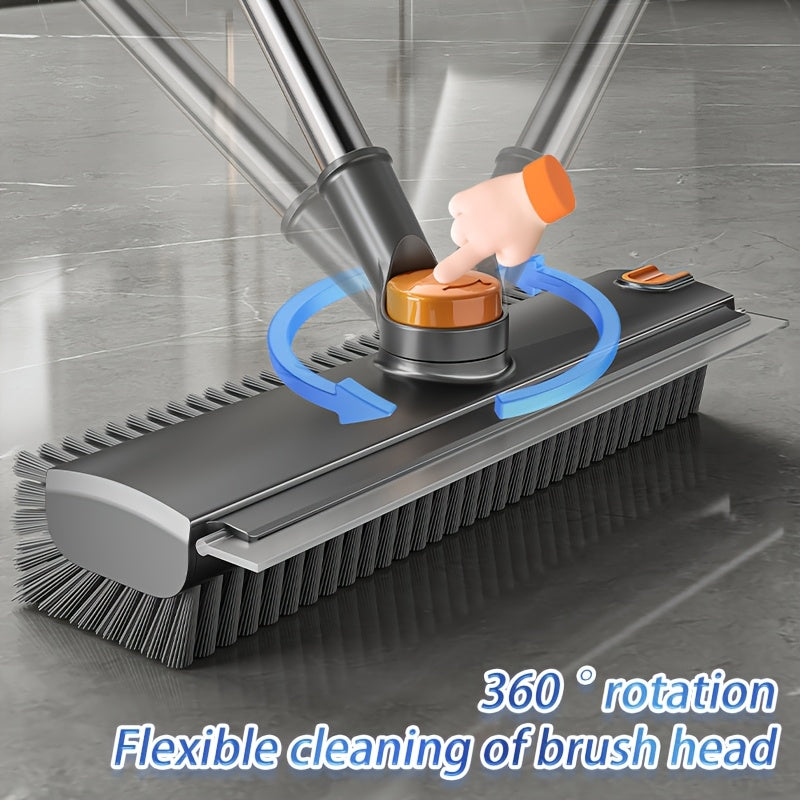 ScrubEdge | Schrobborstel met lange steel en draaibare dubbelzijdige kop, roestvrij staal en kunststof, ingebouwde schraper