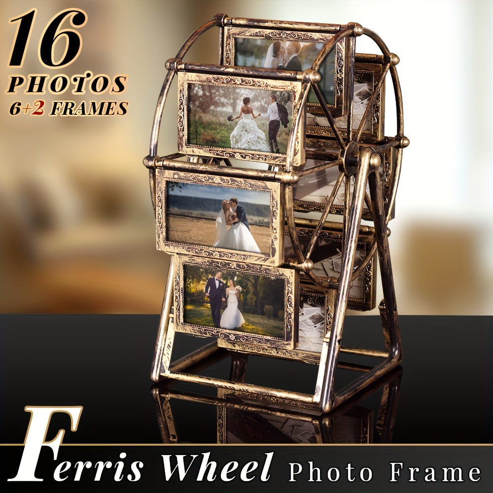 NostalgiaWheel | Vintage reuzenrad draaiende fotolijst – 8 stuks 4x6 fotolijsten, creatief cadeau voor thuis en op tafel