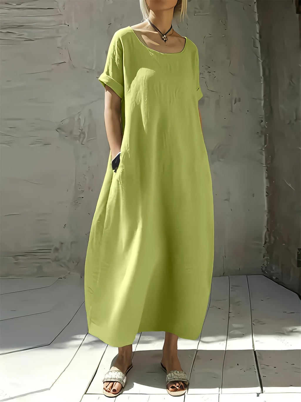 Elvarra | Losse Maxi Jurk met Zakjes – Korte Mouwen, Ademend, Casual Zomerjurk
