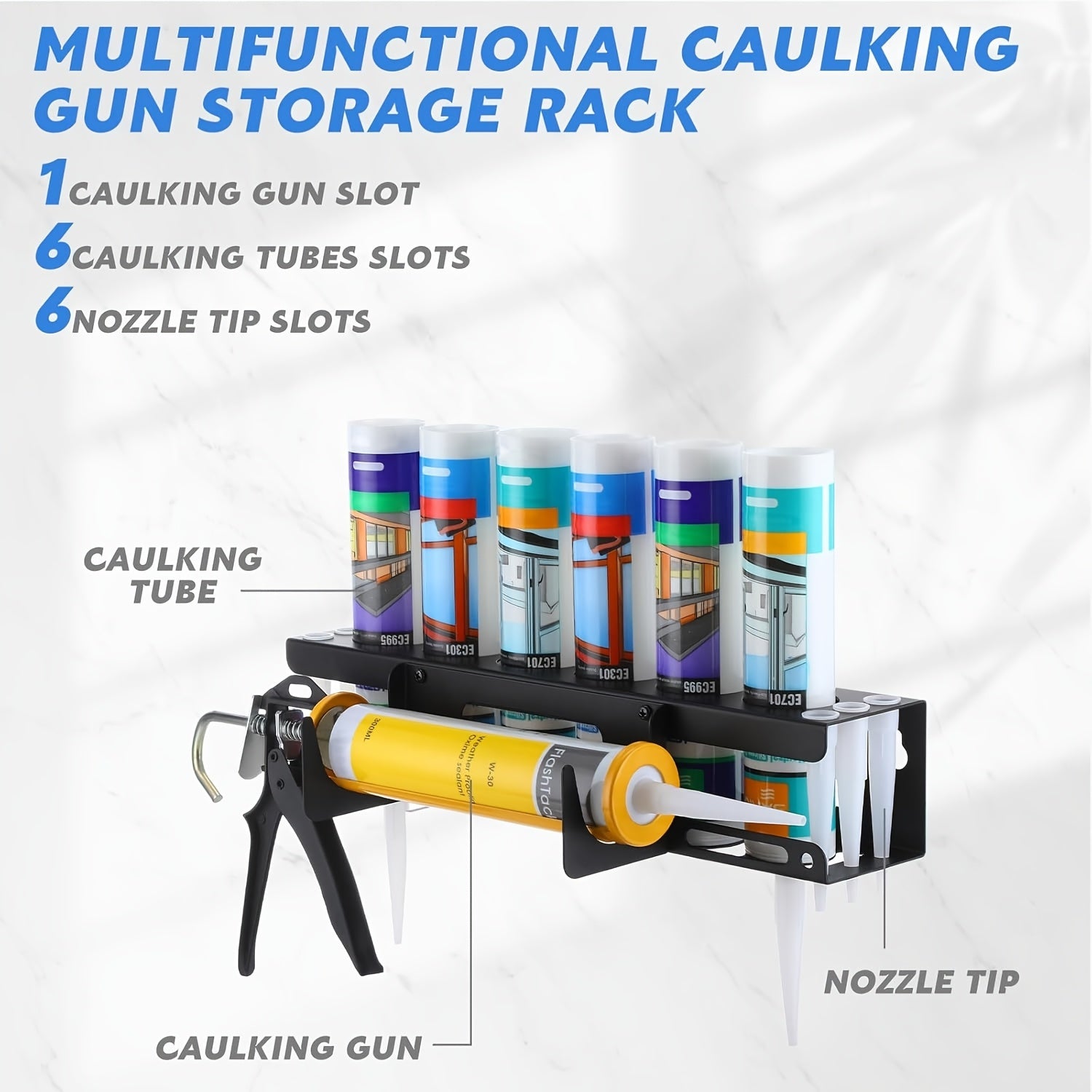 CaulkDock | Metalen kitpistool- en buishouder voor wandmontage – Opbergruimte voor werkplaats en garage