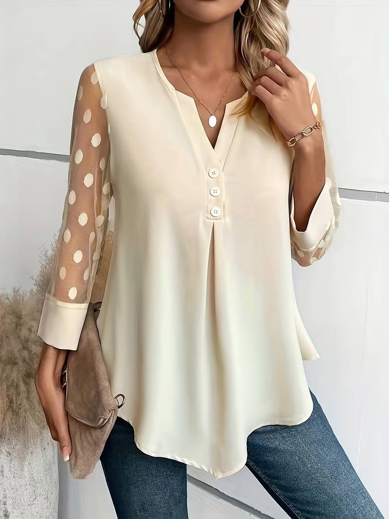 Jenia | Doorzichtige damesblouse – Chique, elegant shirt met lange mouwen van mesh