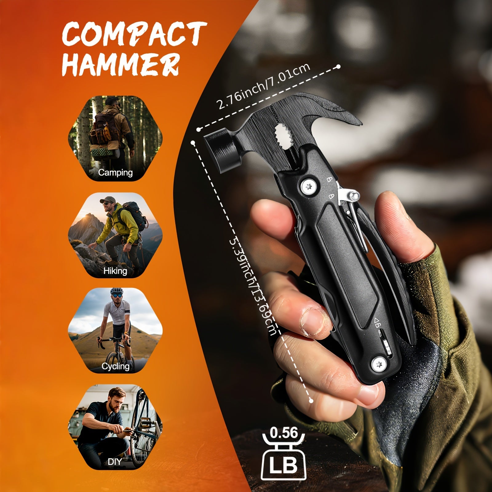 PockeTool | 14-in-1 multitoolhamer met tang, zaag en schroevendraaier – compacte survivaltool
