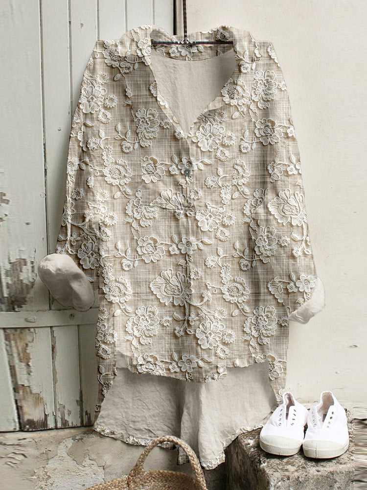 Zayana | Bloemen Retro Blouse met Knopen en Lange Mouwen – Lichtgewicht Casual Bedrukte Blouse
