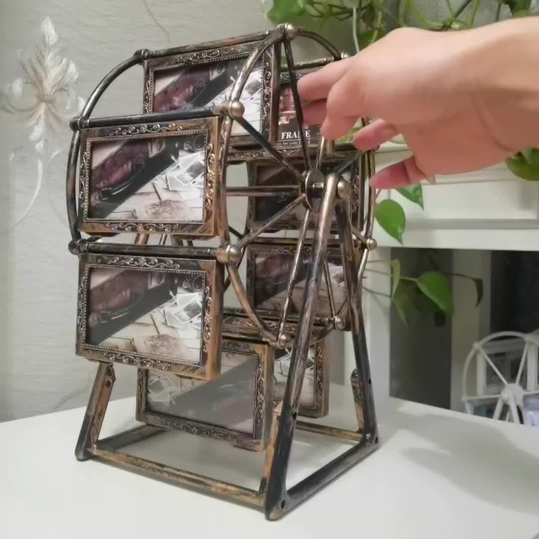 NostalgiaWheel | Vintage reuzenrad draaiende fotolijst – 8 stuks 4x6 fotolijsten, creatief cadeau voor thuis en op tafel