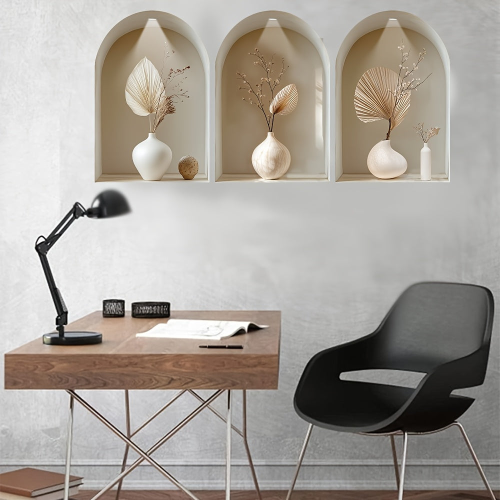 BloomVista | 3-delige Boogvormige Raam Wandstickers – Moderne Minimalistische Wanddecoratie