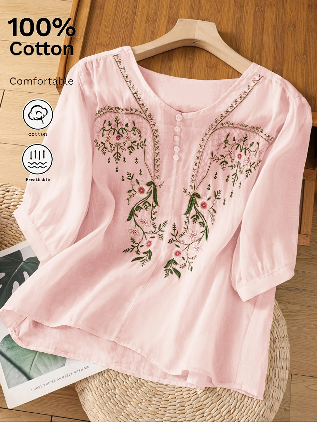 Isolde | Dames zomers T-shirt met geborduurde korte mouwen, comfortabele en ademende casual top
