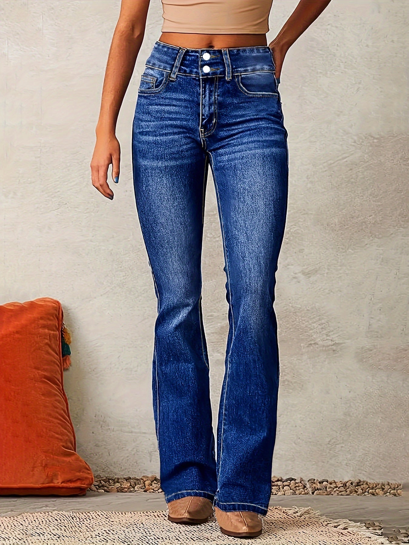Calista | Dames Slim Fit Flare Jeans – High-Waist Stretch Denim, Elegante Wijde Broek
