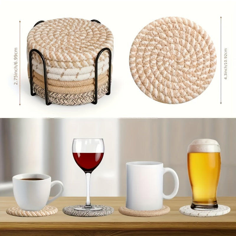BohoCoaster | 8-delige set geweven onderzetters - hittebestendig & anti-kalk voor kopjes, potten en borden - Chique woondecoratie