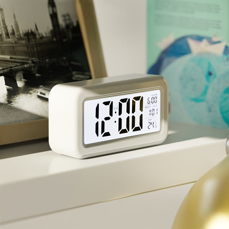 BrightWake | Digitale wekker met LCD-scherm met achtergrondverlichting - Werkt op batterijen, moderne kamerdecoratie voor thuis