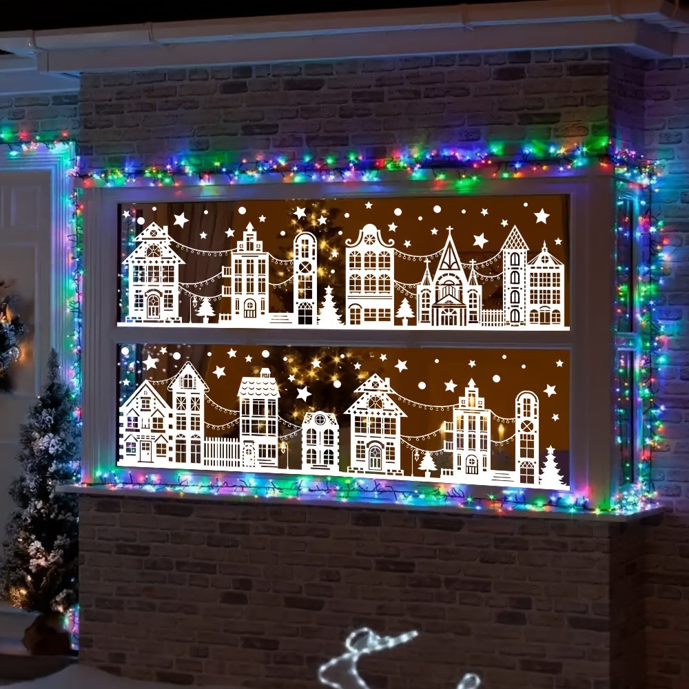 CastleGlow | 9-delige kerststickers voor ramen – Sneeuwkasteel PVC, geen batterijen nodig