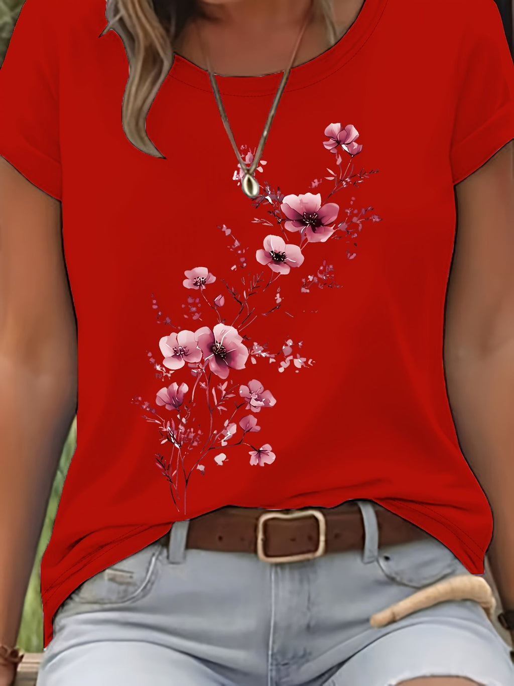 Naya | Zomer-T-shirt voor dames – Casual, lichtgewicht top met bloemenmotief in aquarelstijl