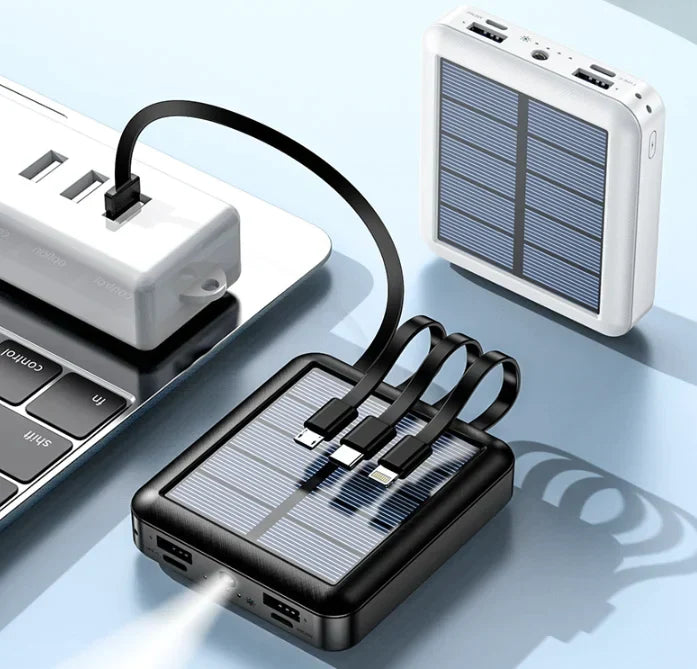 MegaVolt | Hoge capaciteit zonne-energiebank - draagbare USB-oplader, waterdicht, buiten, snel opladen, 20000mAh batterij