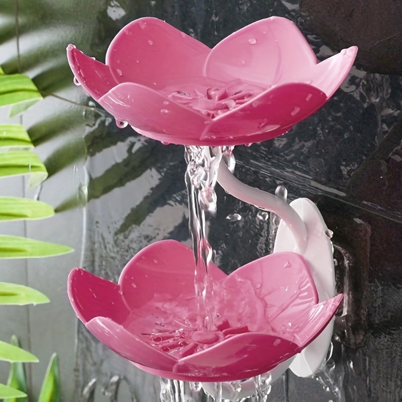PetalDish | Dubbel Laags Lotus Zeepbakje – Wandmontage, Afvoer, Badkamertoebehoren