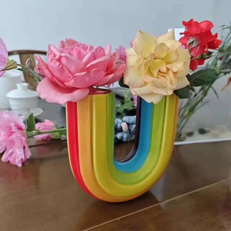 ArcBloom | Ondersteboven regenboogvaas - kleurrijke keramische decoratieve bloemenvaas
