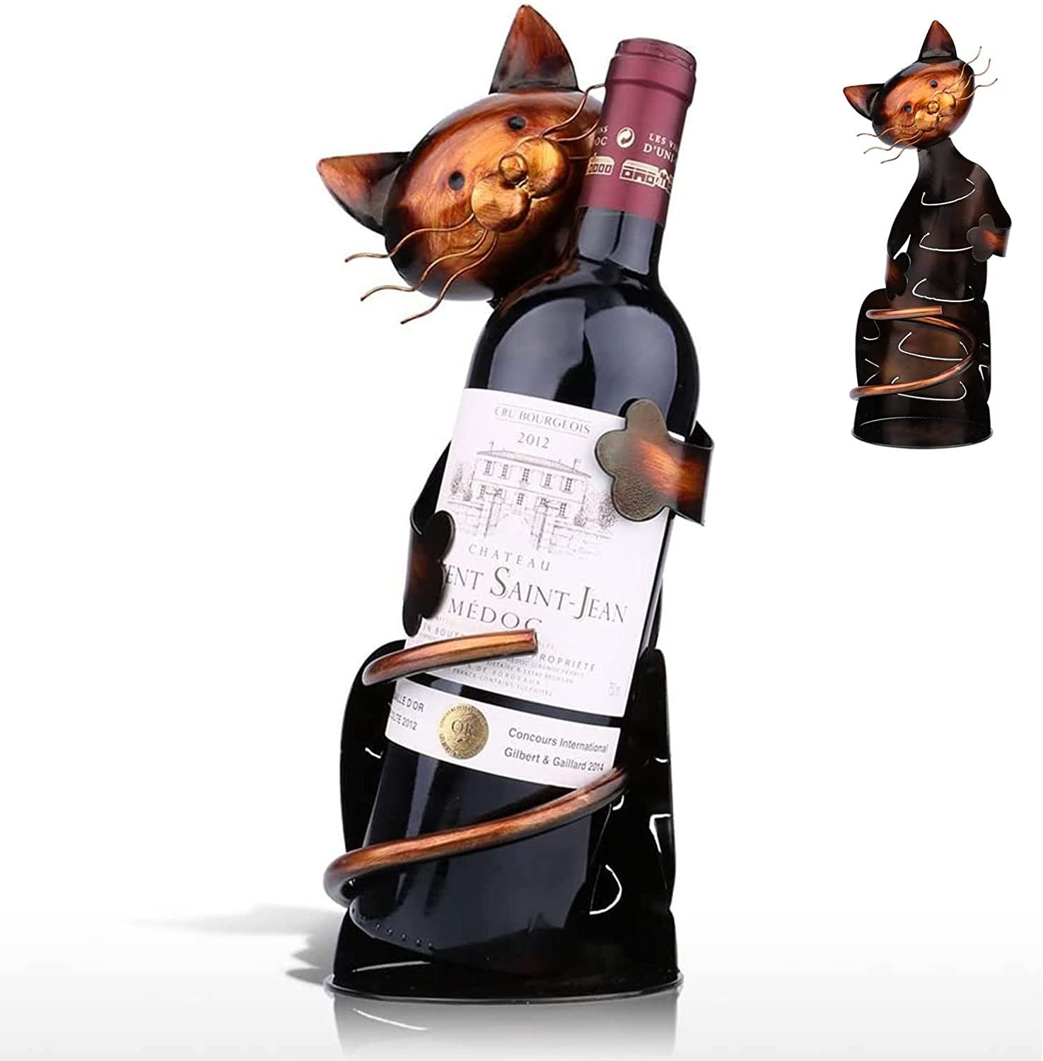 VinoPurr | Knuffelende Kat Wijnfleshouder - Schattig Kattendecor voor Keuken, Bar of Tafelblad Presentatie