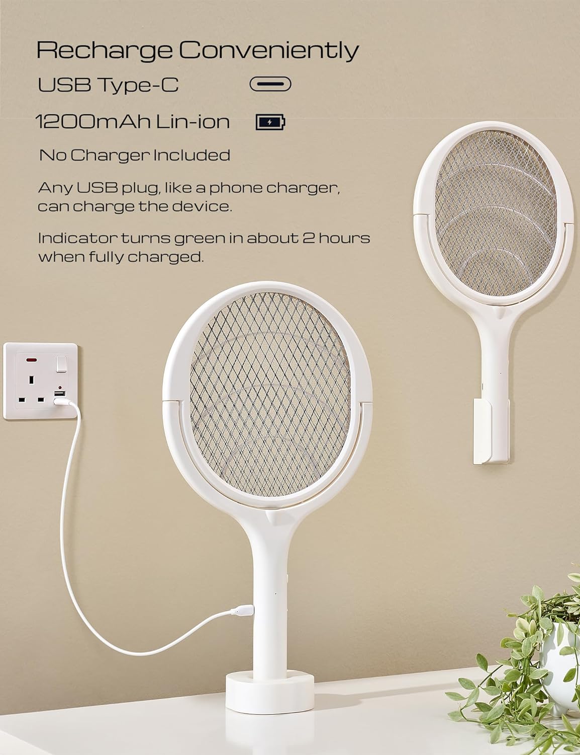 ElectraZap | Oplaadbare elektrische insectenverdelger – roterende vliegenmepper, USB-aangedreven insectenverdelger