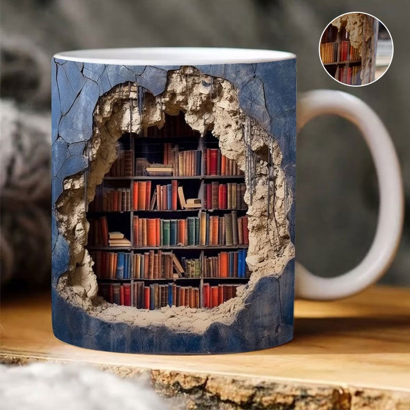SteepStory | 3D boekenplank mok - Keramische koffiekop, boek Lover Gift