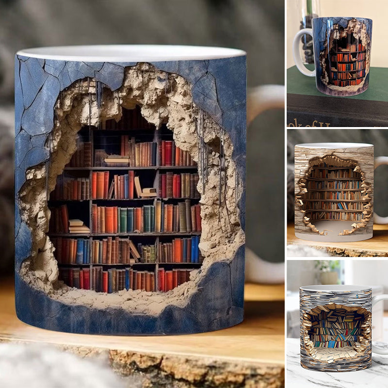 SteepStory | 3D boekenplank mok - Keramische koffiekop, boek Lover Gift