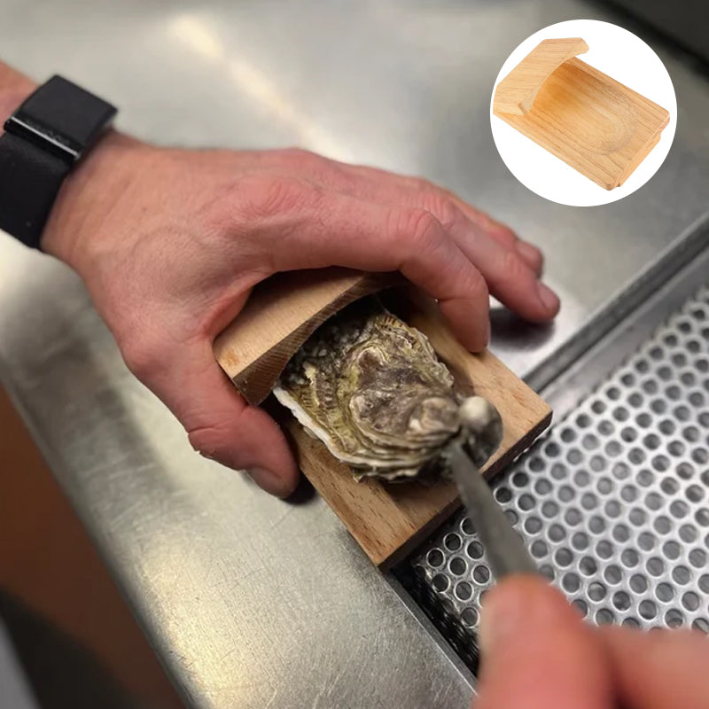 ClamGuard |  Houten handgreep voor oestersnippers - Veilige oesteropener