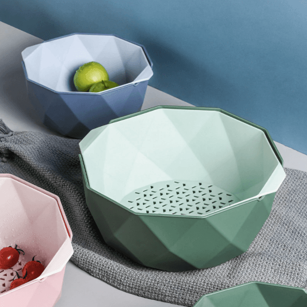 GeoDrain | Geometrische afvoerkorf voor keukengootsteen – Set met zeefjes voor het wassen van fruit en groenten